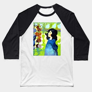 Little Girl Looking At Flowers and Bees Baseball T-Shirt